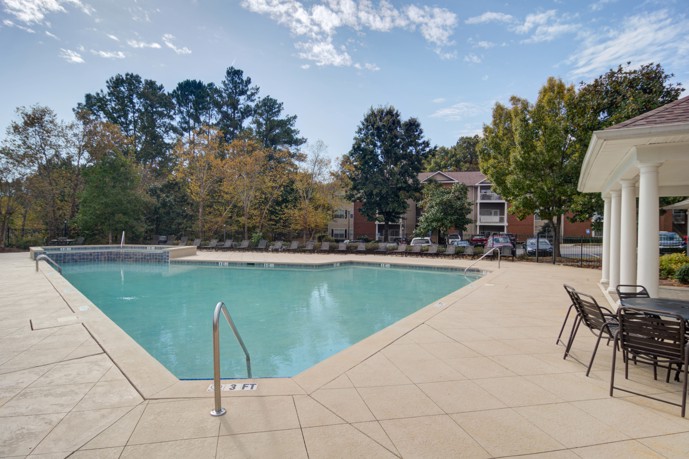 The pool area at Preston Hill, offering residents a refreshing retreat for relaxation and recreation.